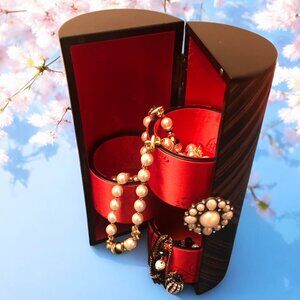 The BOMBAY Co Vintage Cylinder 3 Drawer Magnetic Closure Pearl Latch Jewelry Box